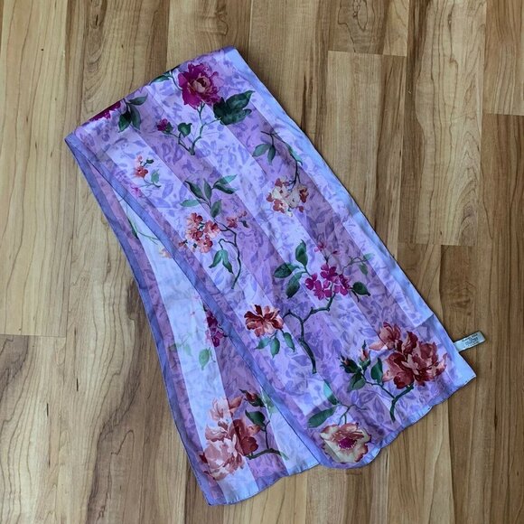 Elaine Gold Collection Purple Floral Rectangular Scarf 50” By 11” Vintage - Picture 2 of 7